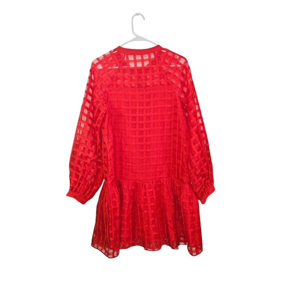 English Factory Check Organza Buttoned Long sleeve Mini Dress Size Medium - Picture 2 of 7